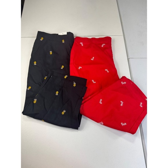 White Stag bundle 2 Red Floral Embroidered Capri Pants Women's  14 Elastic Waist - Picture 1 of 11